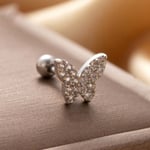 Silver color / 1 Piece Simple Series Butterfly Titanium Steel   Gold Color Material Zircon Women's Stud Earrings Picture2